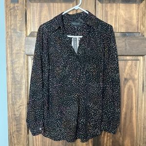 Dressy top, black with confetti, size L, NWT